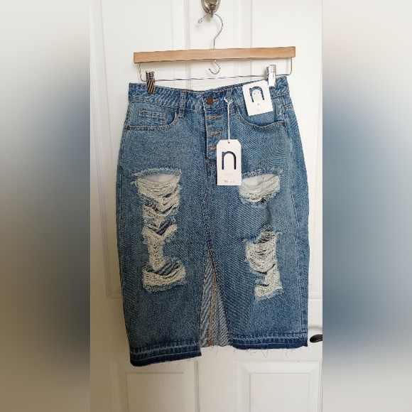 Jean Midi Skirt - Picture 1 of 3